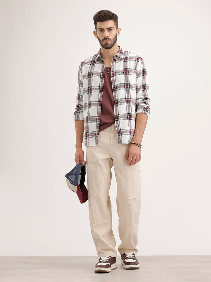 Textured Regular Fit Checkered Shirt | Maroon