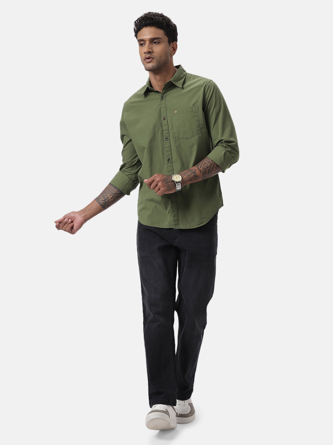 Light Olive Solid Casual Shirt