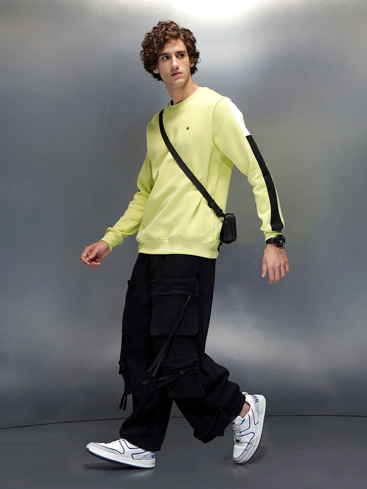 Men's Colorblocked Sleeves Crewneck Pullover | Green