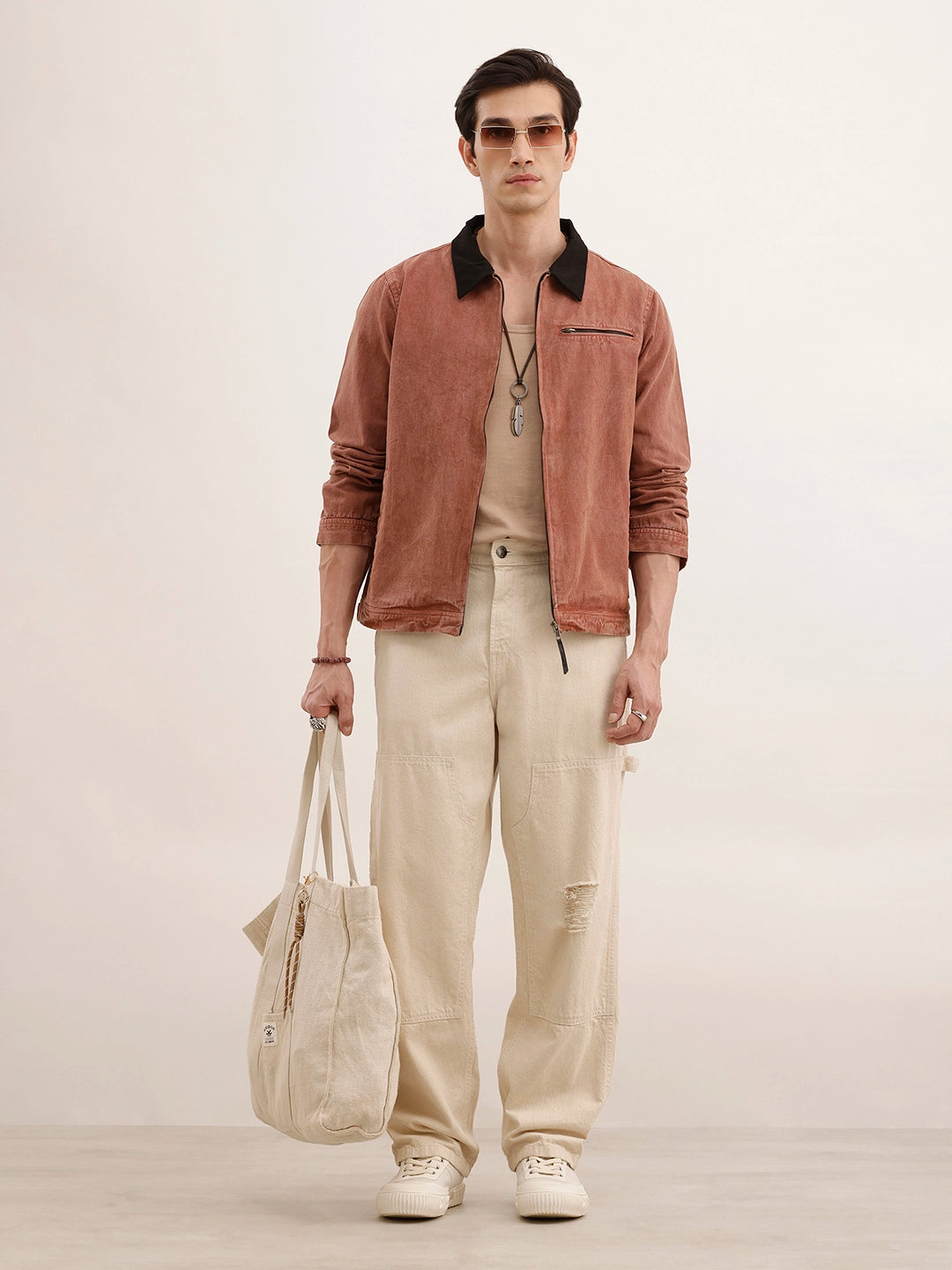 Regular Fit Zipper Denim Jacket | Brown