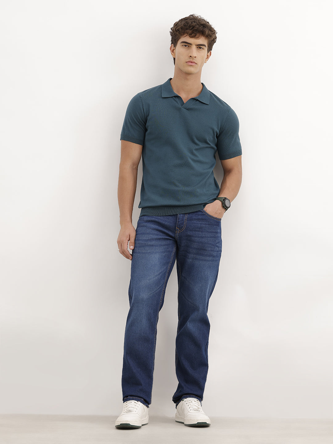Straight Fit Faded Denim Jeans | Blue