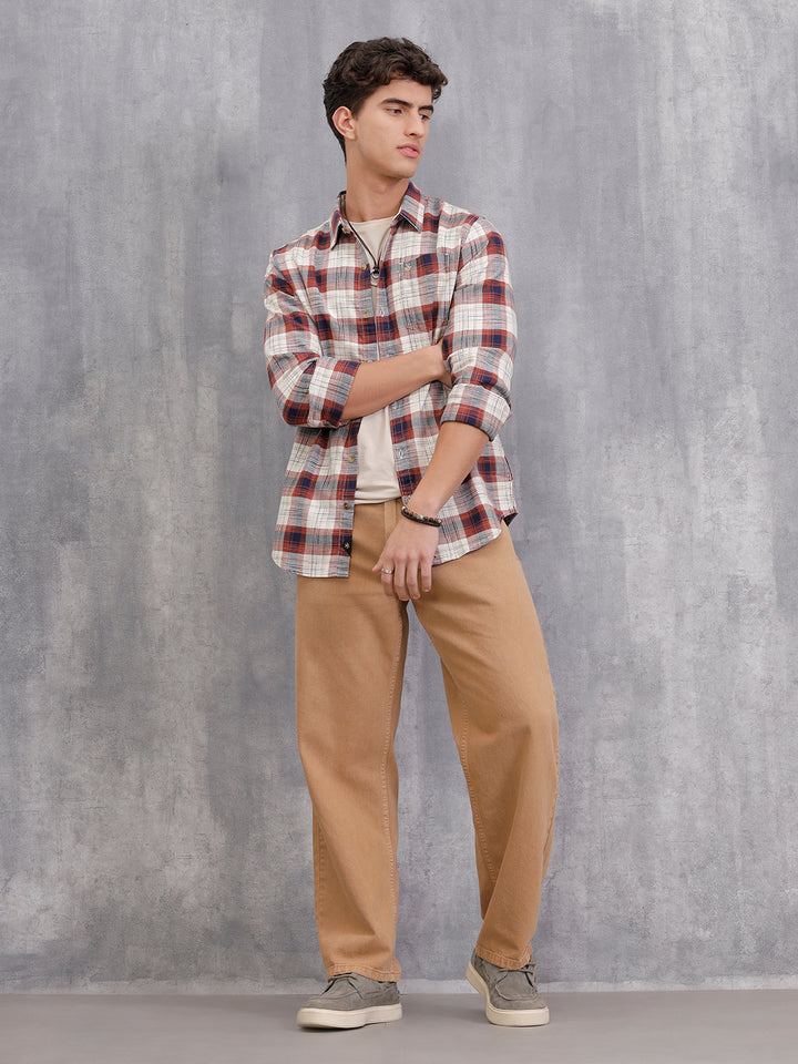 Space Dyed Check Shirt In Slim Fit | Rust
