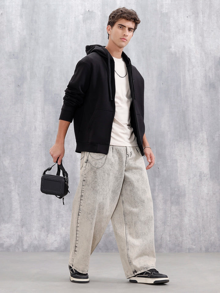 Men's Solid Zip-Up Hoodie Sweatshirt  | Black