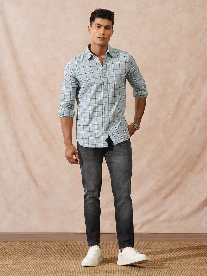 Textured Tonal Check Shirt | Blue