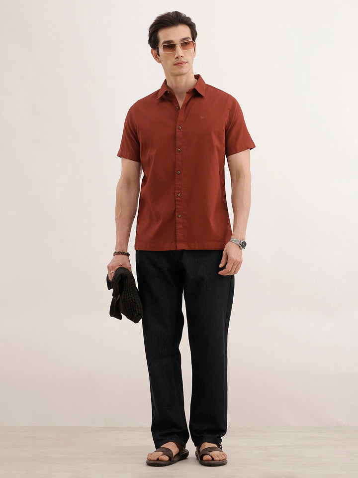 Textured Solid Regular Fit Shirt | Brown