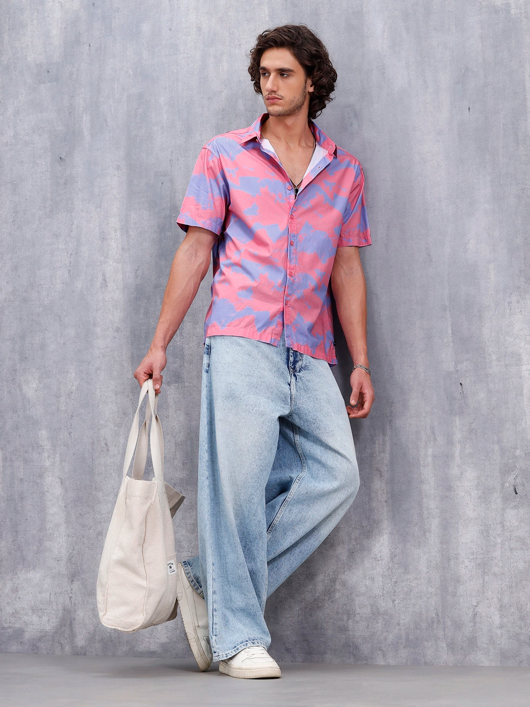 Abstract Aop Printed Comfort Fit Spread Collar Shirt | Pink