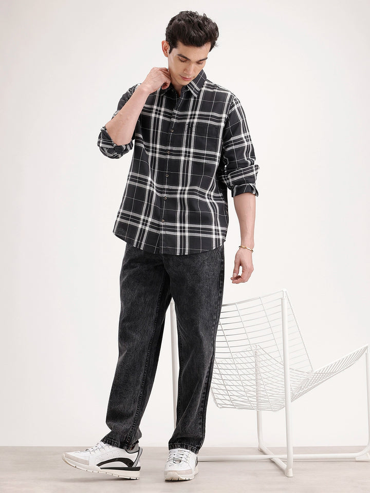 Regular Fit Checkered Shirt | Black
