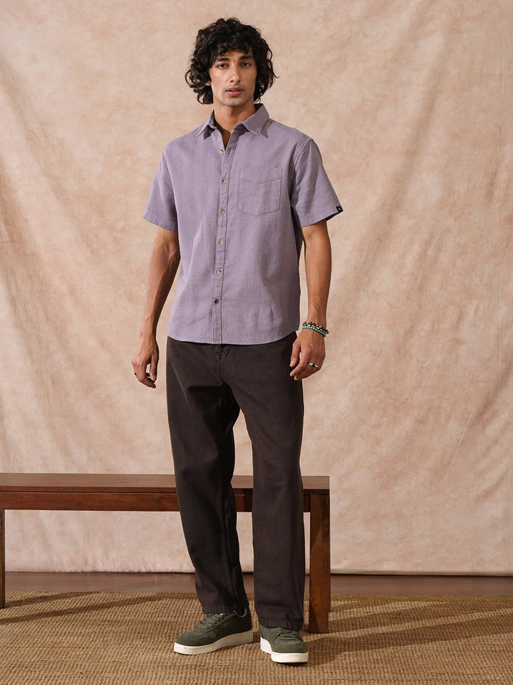 Waffle Textured Comfort Fit Shirt | Purple
