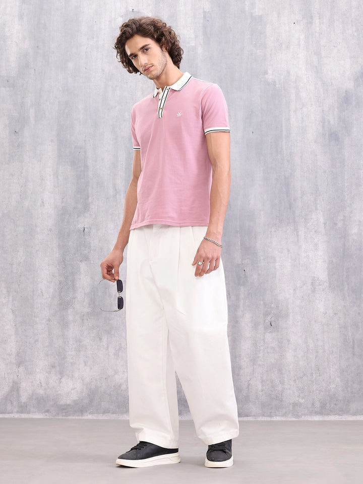 Contrast Collar Polo T-Shirt | Pink
