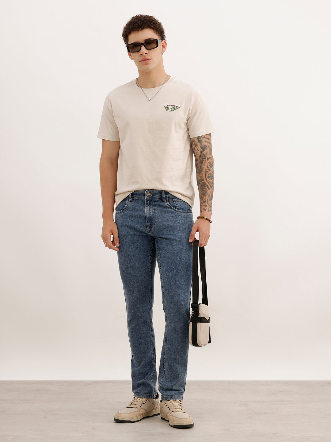 Slim Fit Embroidered Patch Detail T-Shirt | Beige | WTS02HSSL1374S
