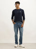 Solid Contrast Collar Full Sleeve T-Shirt | Navy Blue