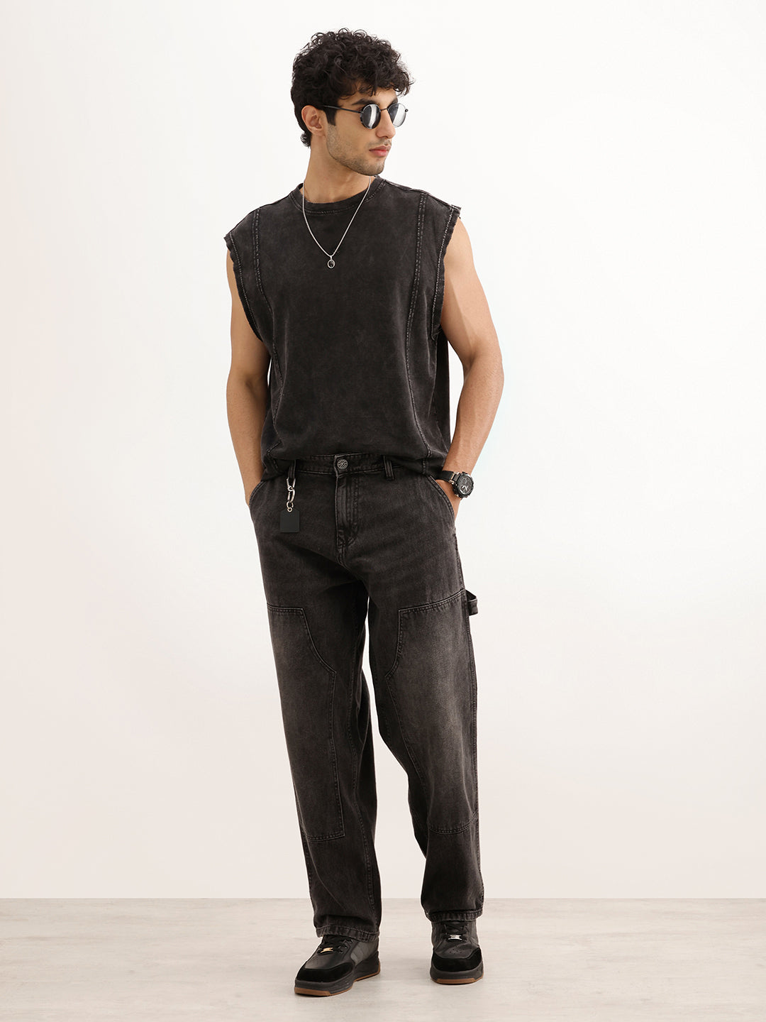Classic Washed Loose Fit Carpenter Denim Jeans | Black