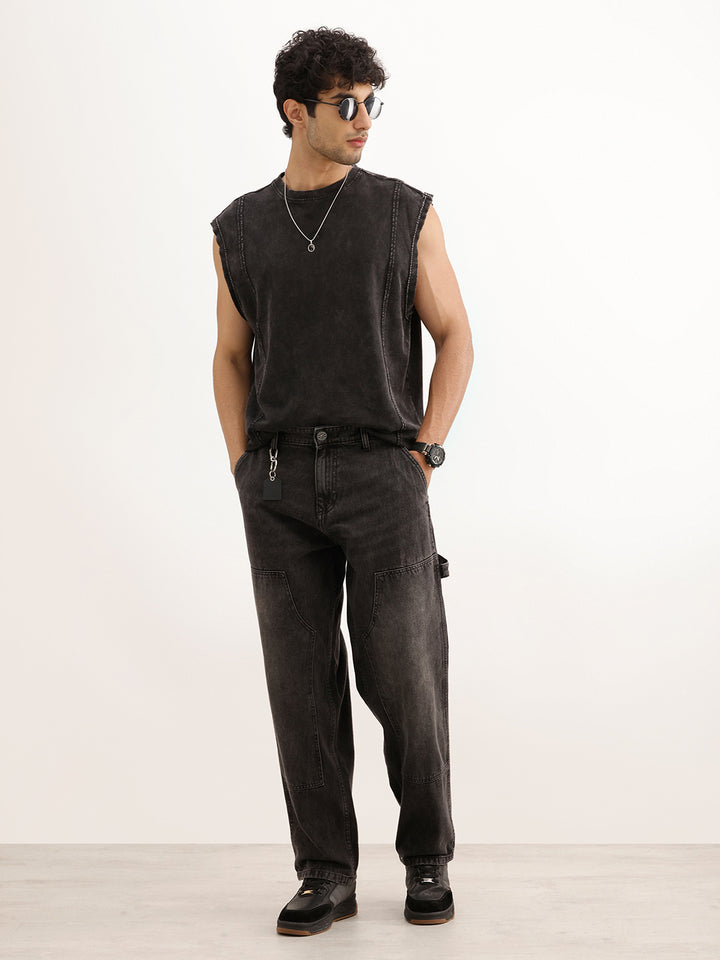 Classic Washed Loose Fit Carpenter Denim Jeans | Black