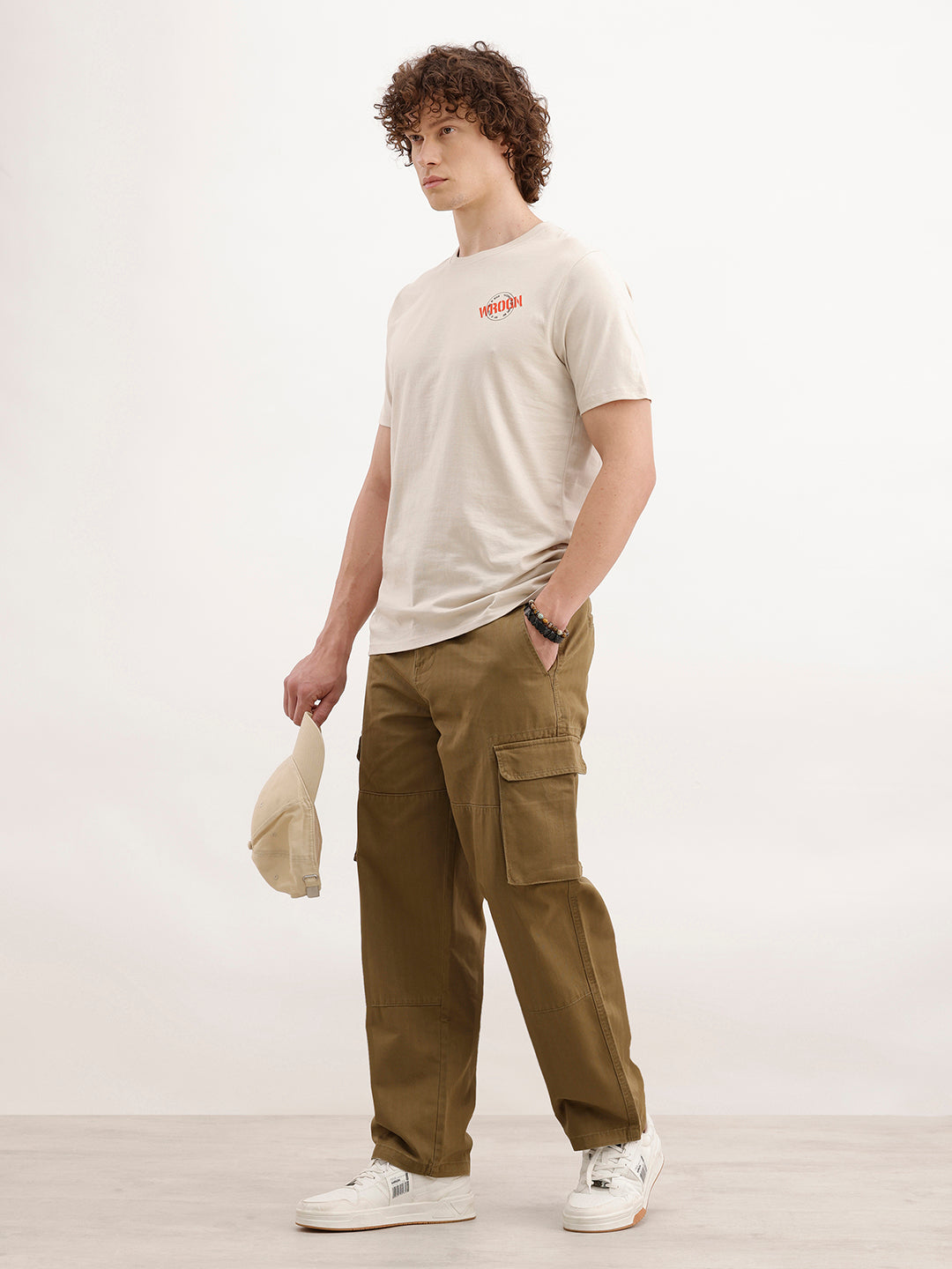 Slim Fit Placement Printed T-Shirt  | Beige
