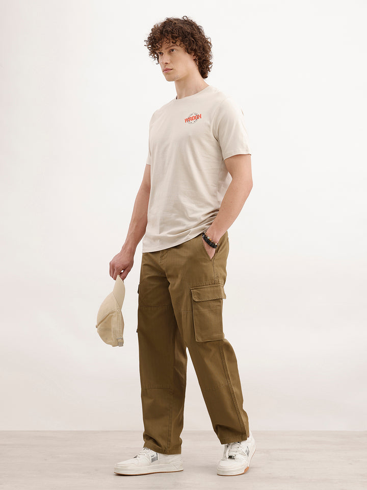 Slim Fit Placement Printed T-Shirt  | Beige