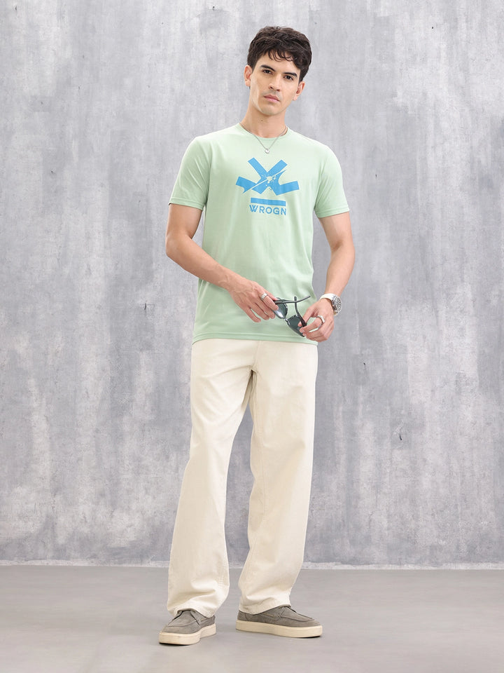 Graphic Logo Printed Regualr Fit T-shirt | Light Green