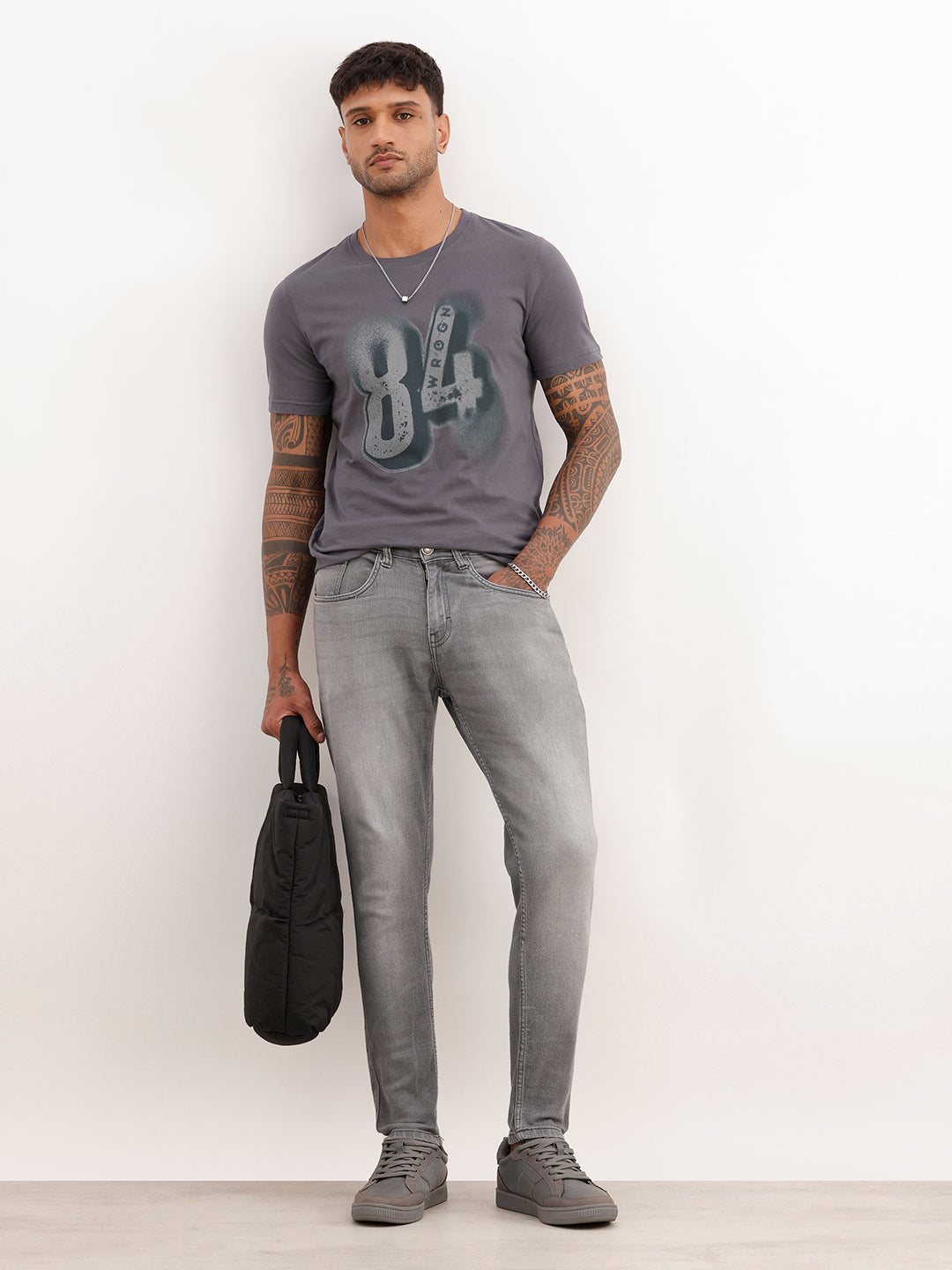 Faded Slim Fit Denim Jeans | Grey | WUJN2624F
