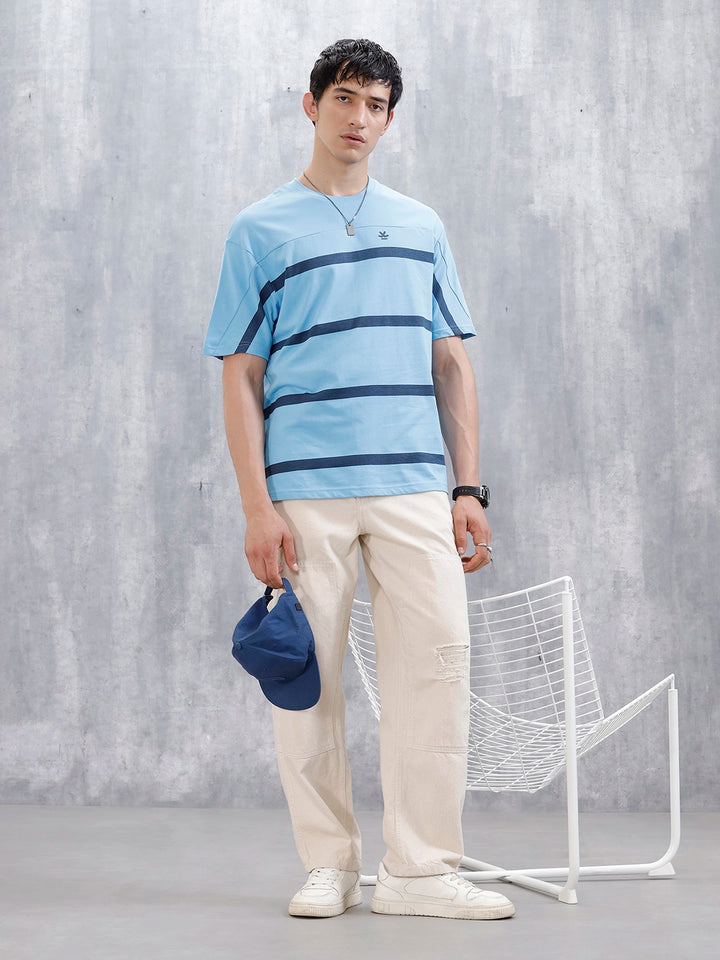 Striped Men's Casual Oversized Fit T-Shirt | Blue
