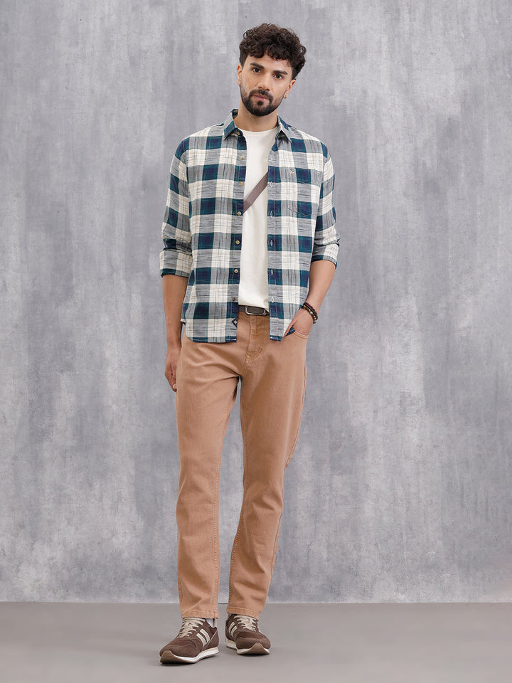 Space Dyed Check Shirt In Slim Fit | Teal