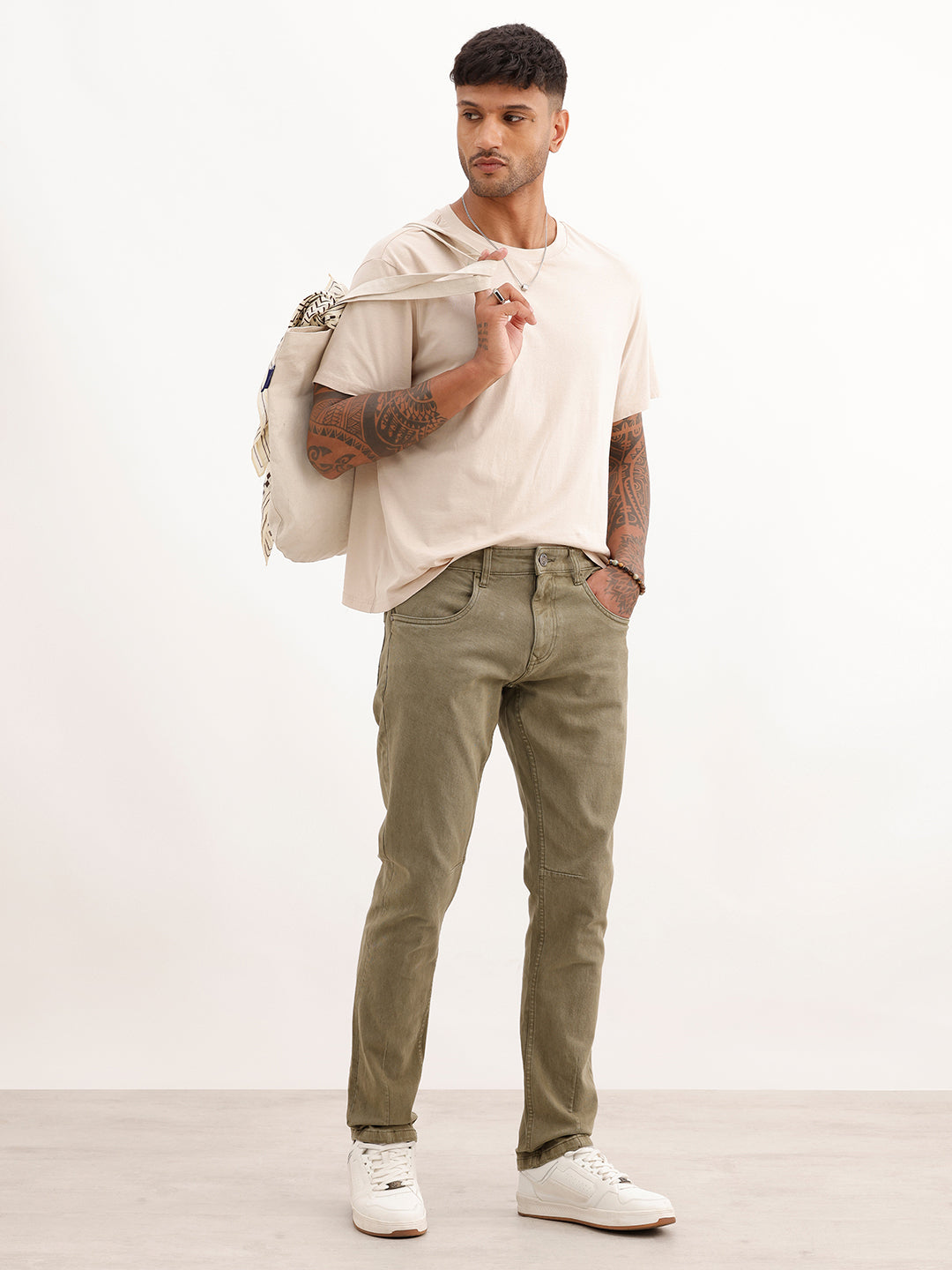Solid Slim Fit Denim Jeans | Olive