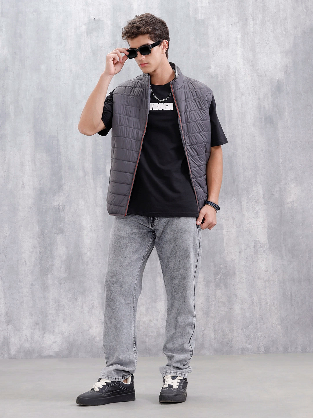 Men's Solid Casual Puffer Jacket | Grey