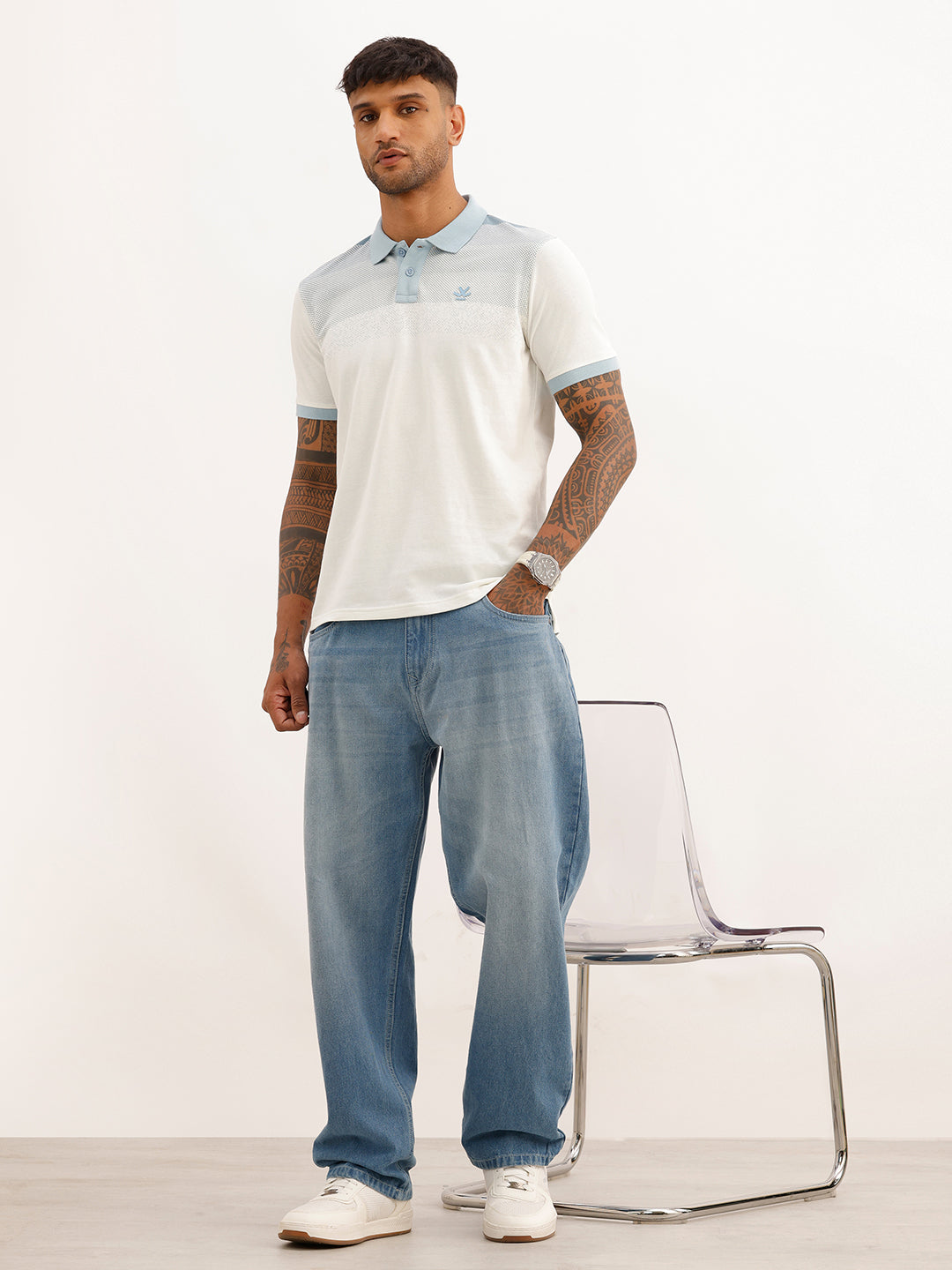 Regular Fit Placement Printed Polo T-Shirt | Off White