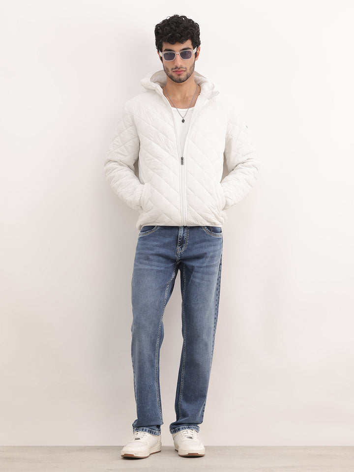 Solid Regular Fit Hooded Puffer Jacket | White