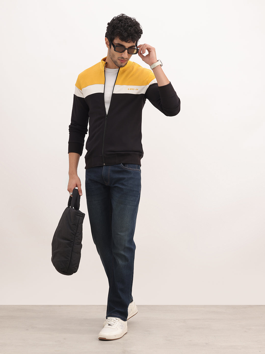 Slim Fit Colour Blocked Zipper Sweatshirt | Multicolor