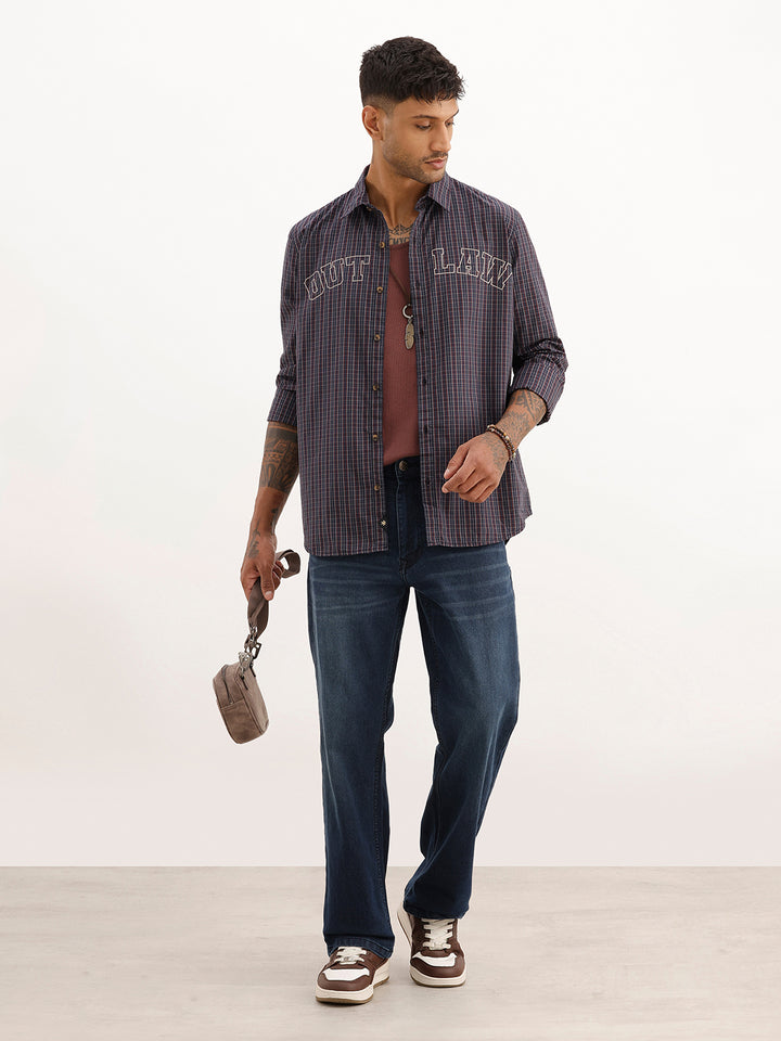 Slim Fit Placement Printed Shirt | Navy Blue