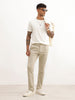 Solid Slim Fit Pleated Trouser | Beige