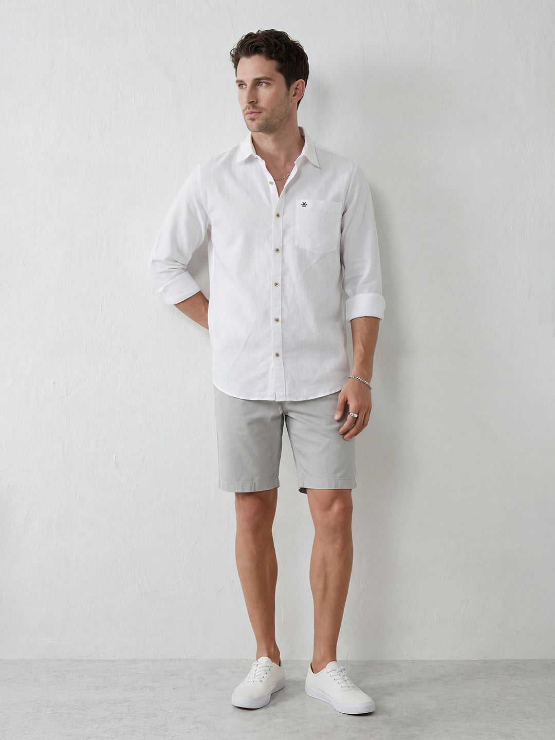 Solid Regular Fit Full Sleeve Shirt | White