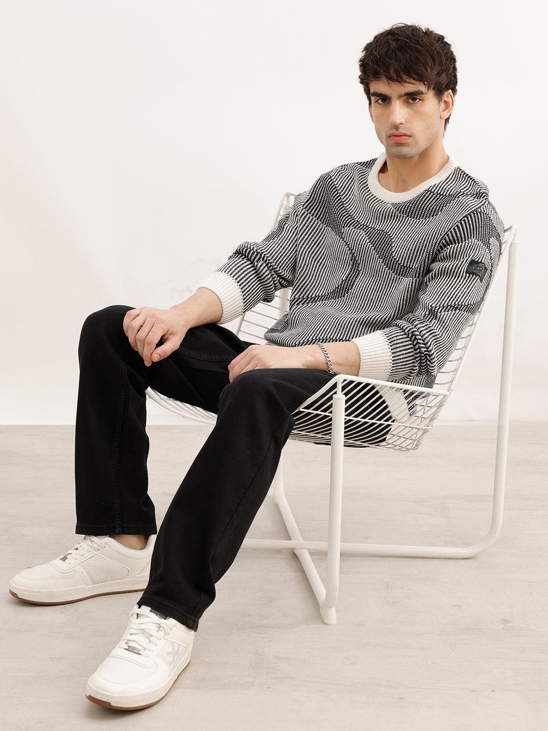 Classic Jacquard Full Sleeve Sweater | Black | WSW02FSRE1089W