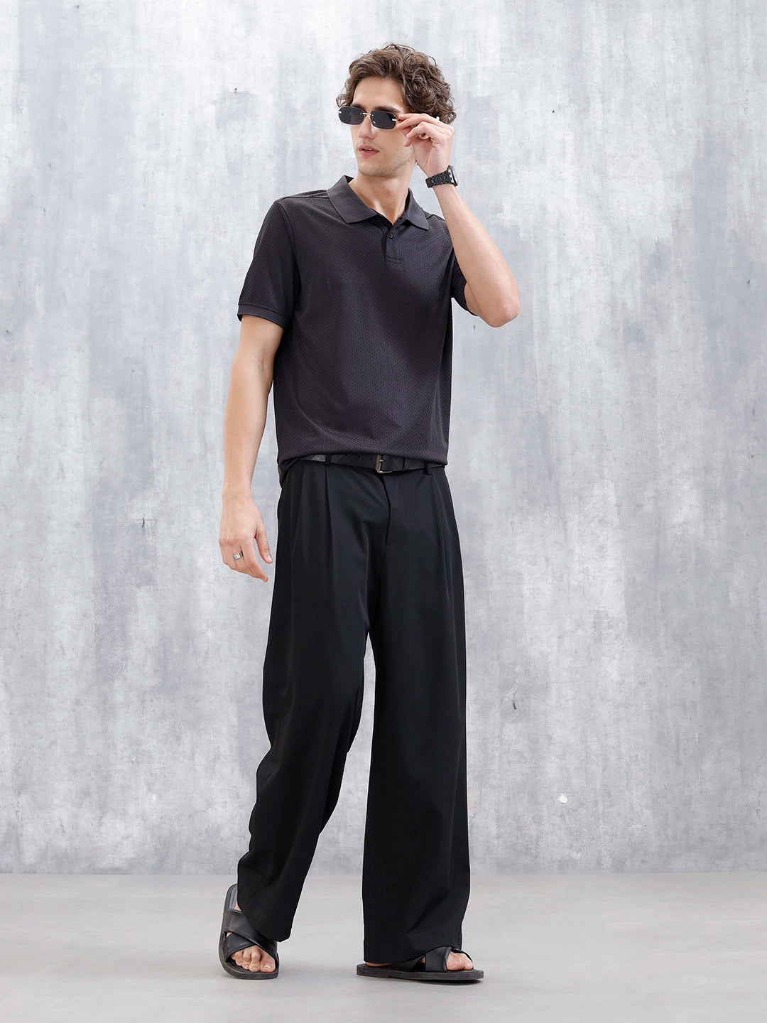 Textured Men's Casual Polo T-Shirt | Black