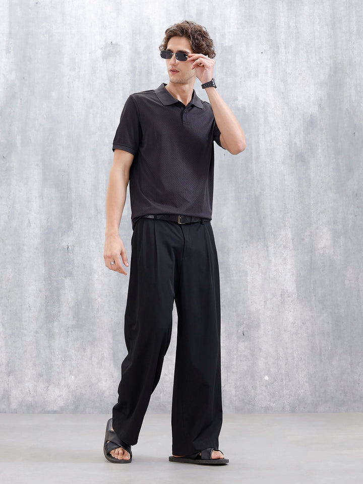 Textured Men's Casual Polo T-Shirt | Black