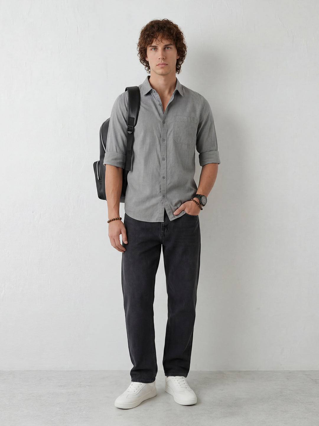 Slim Fit Solid Full Sleeve Shirt | Grey