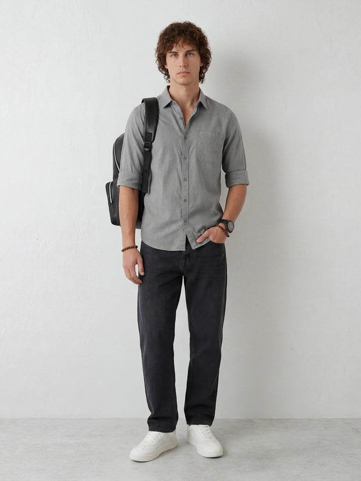 Slim Fit Solid Full Sleeve Shirt | Grey