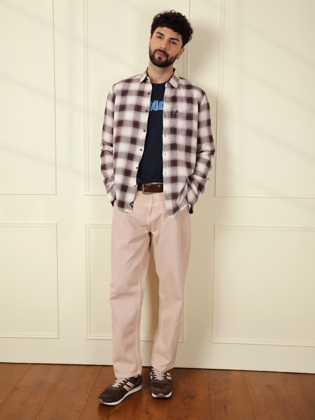 Shadow Checked Herringbone Shirt | Brown