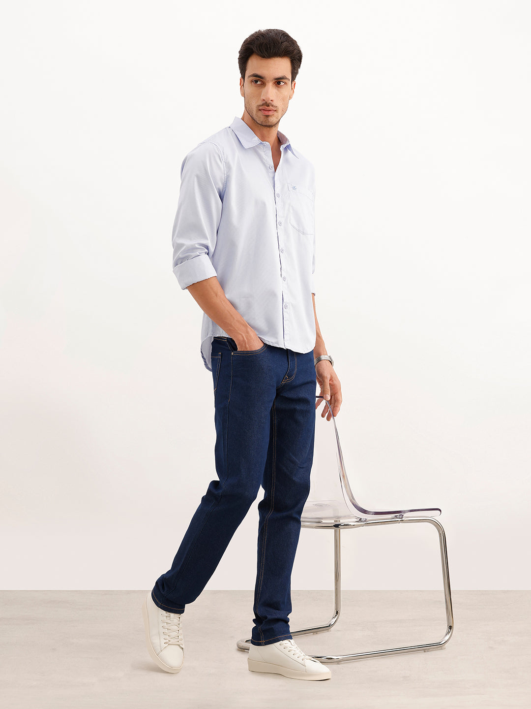 Solid Loose Fit Full Sleeve Shirt | Light Blue | WWSH9198F