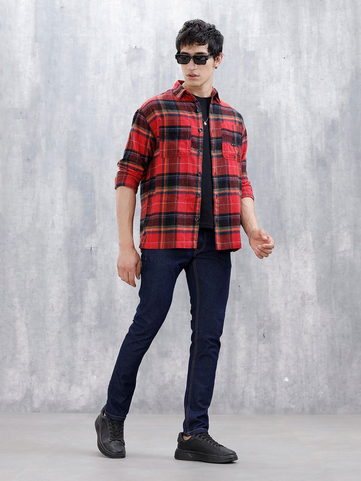 Wrogn Men's Checked Oversized Shirt | Red