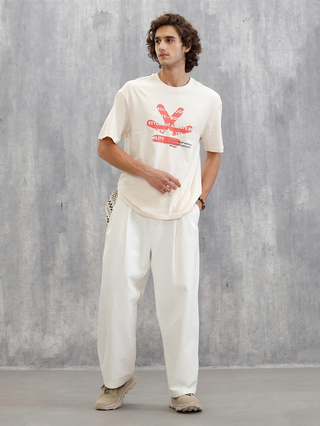 Logo Placement Printed T-Shirt | Beige