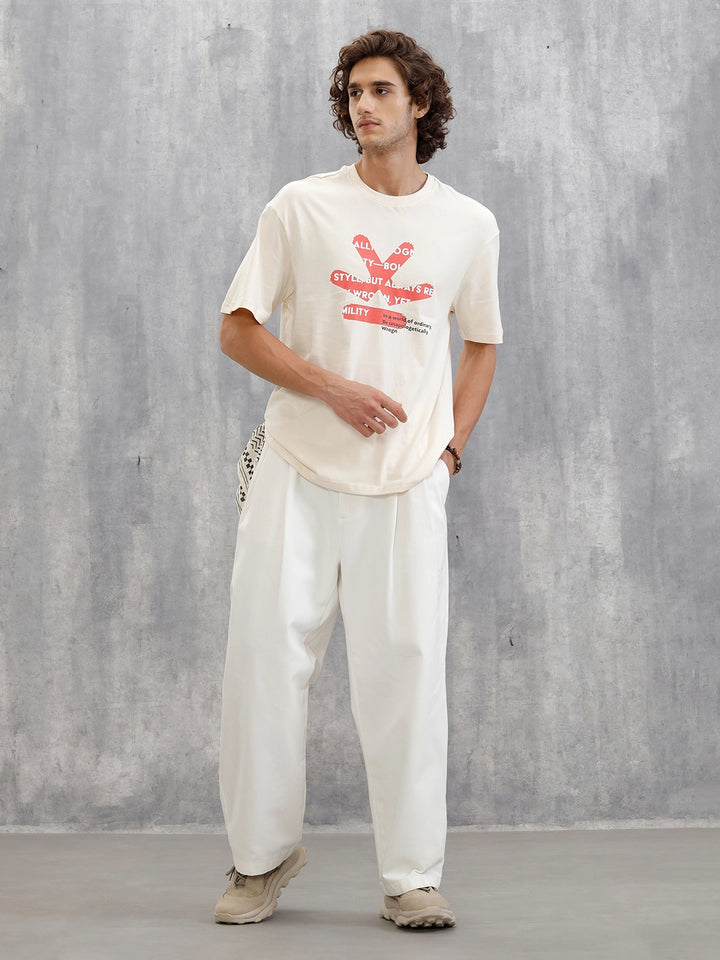 Logo Placement Printed T-Shirt | Beige