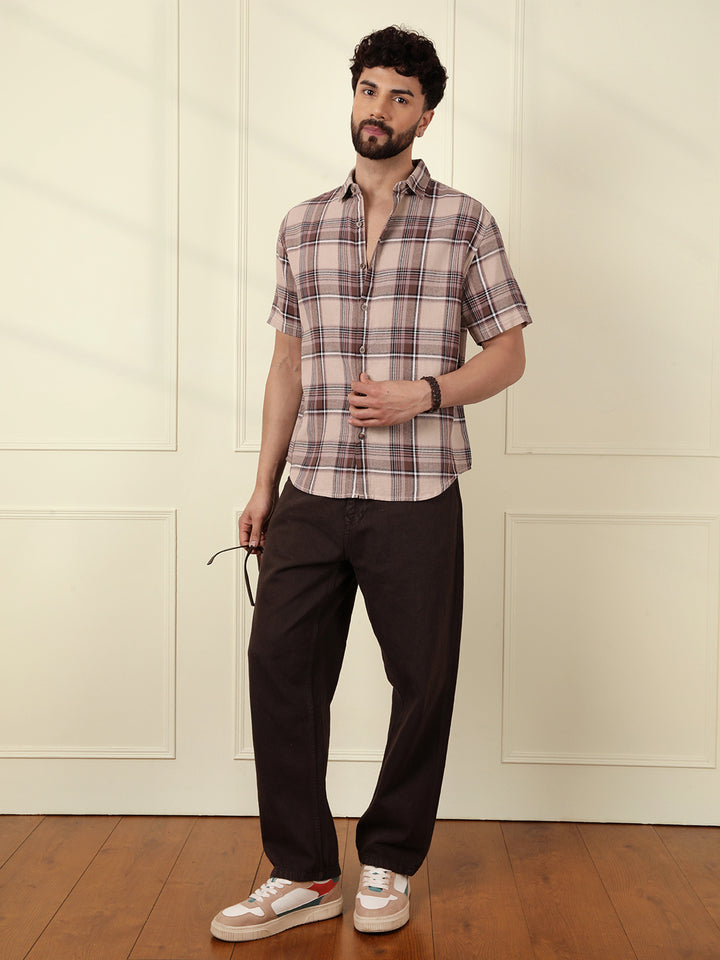Checked Open Dobby Shirt | Brown