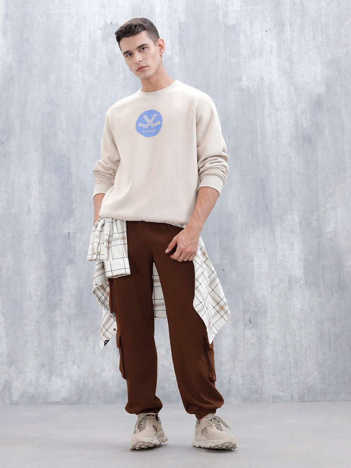Wrogn Comfort Fit Graphic Sweatshirt For Men | Beige