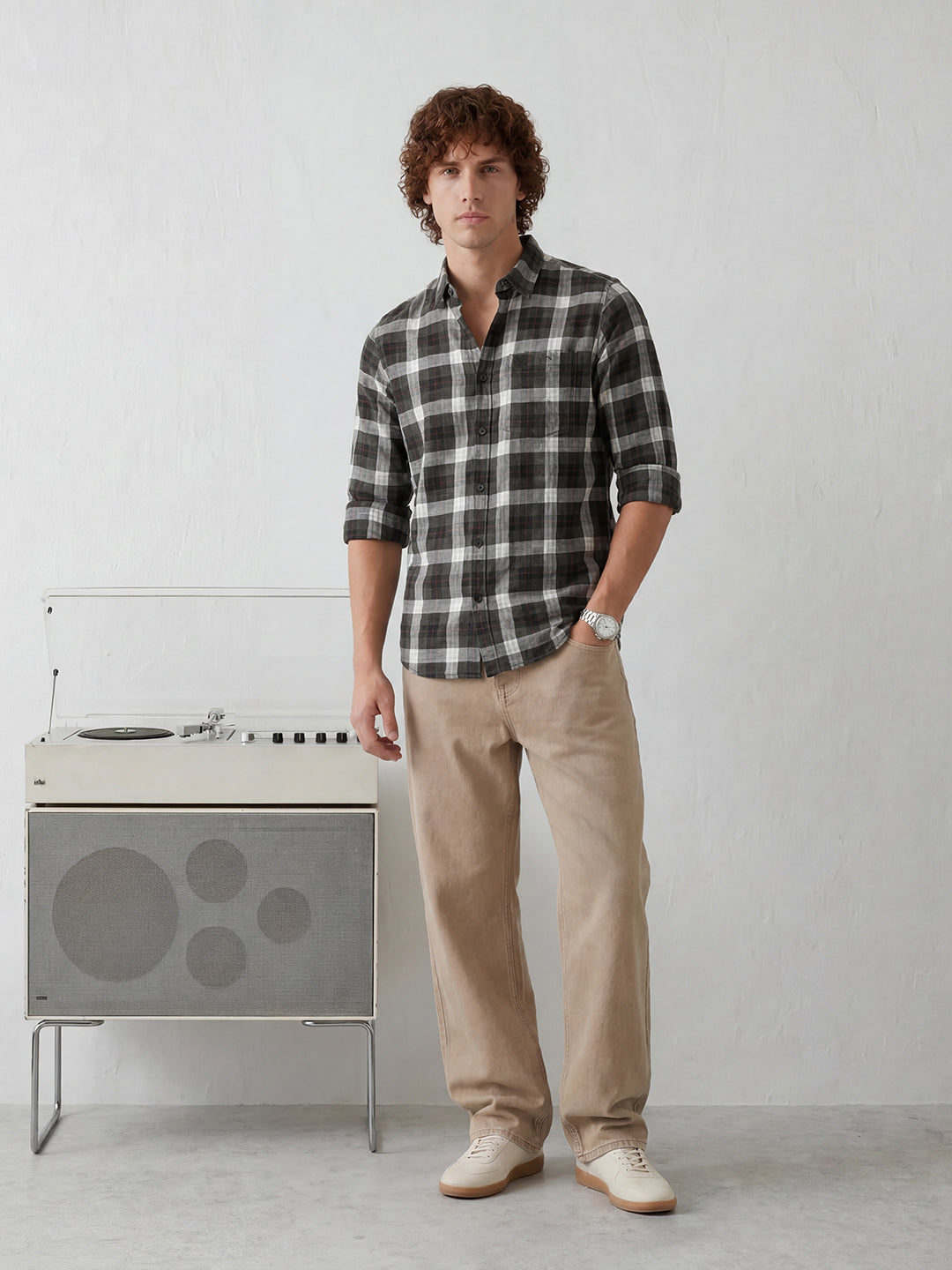 Regular Fit Checkered Shirt | Black