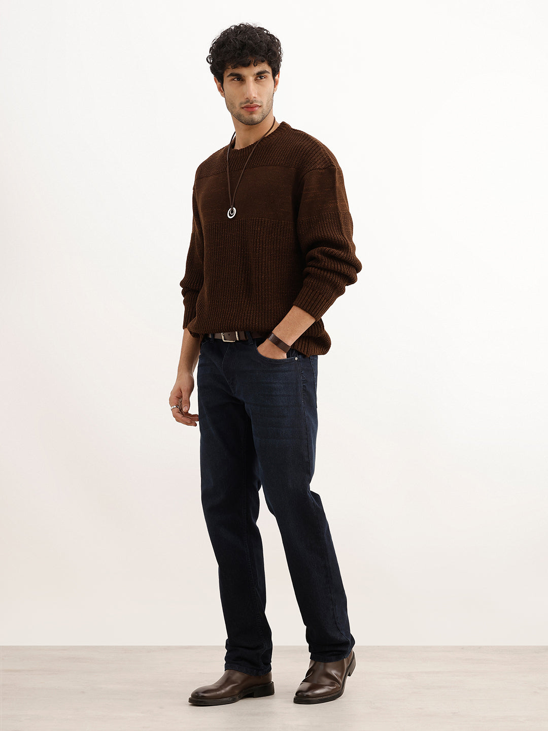 Solid Oversized Knitted Sweater | Brown