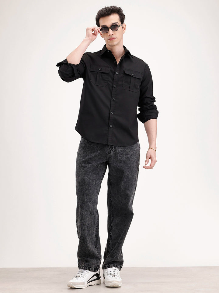 Comfort Fit Double Pocket Shirt | Black