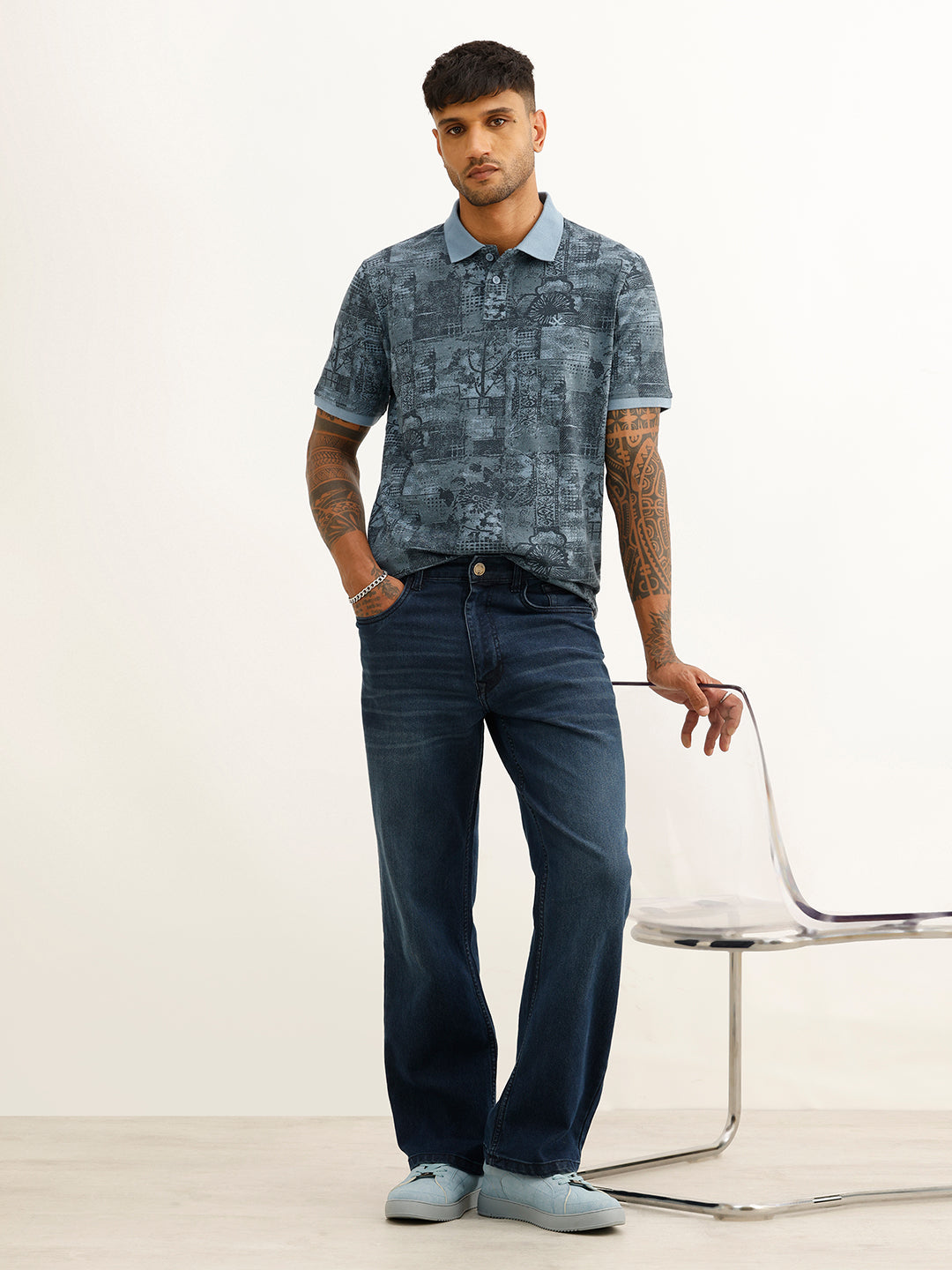 Slim Fit AOP Polo T-Shirt | Blue