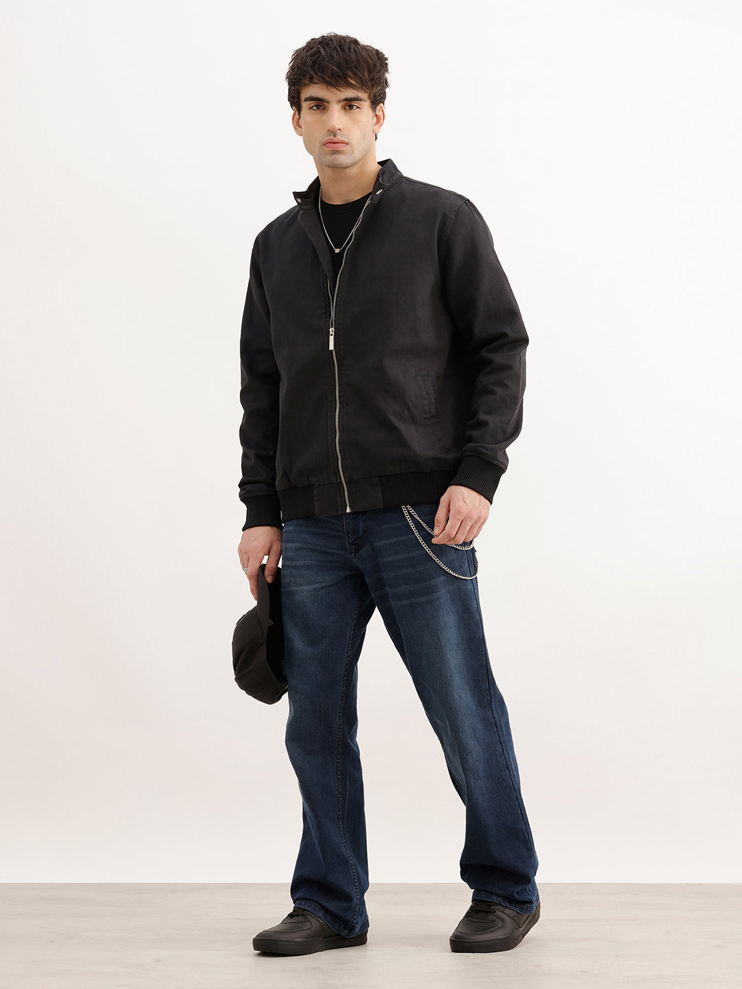 Solid Slim Fit Denim Jacket | Black | WNJK6339/NS