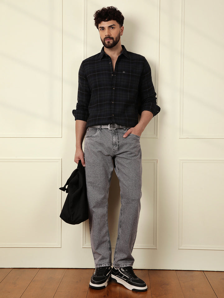Textured Tonal Check Shirt | Navy Blue