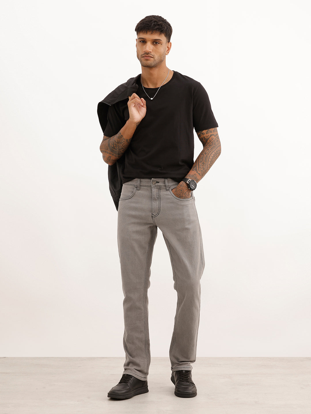 Solid Straight Fit Denim Jeans | Grey